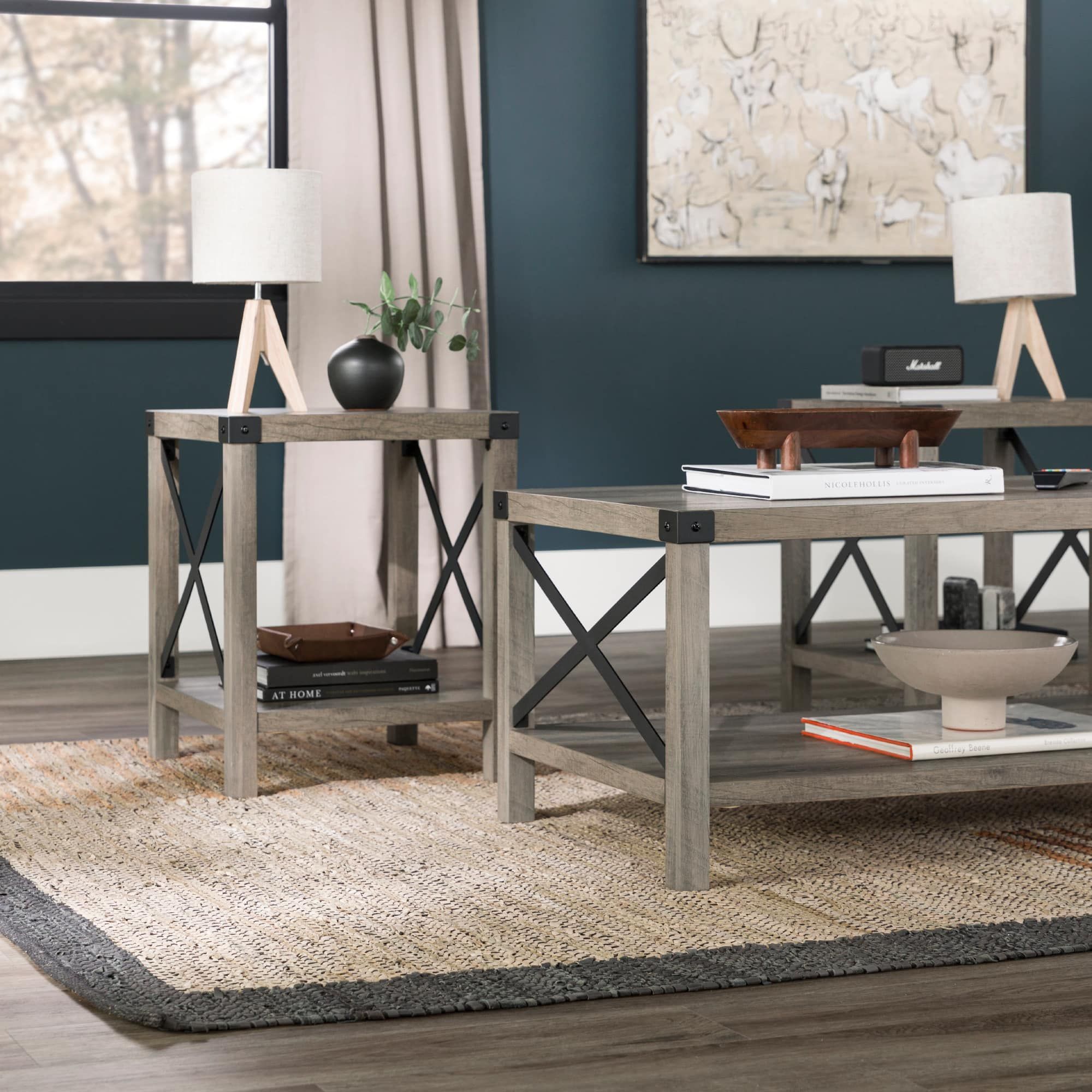 Best Buy: Walker Edison 3-Piece Rustic Wood And Metal Accent Table Set ... in Creating Visual Interest with Natural Materials in Furniture