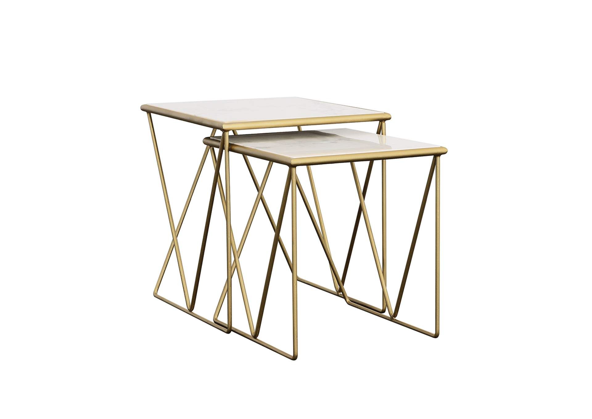 Bette 2-Piece Nesting Table Set White And Gold B.j. Nicols Furniture Empire for Shanish 2-Piece Nesting Table Set, Faux Marble And Gold