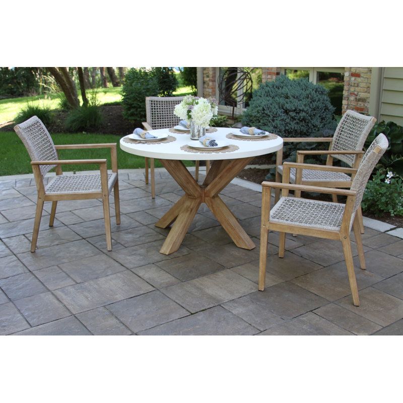 Birch Lane™ Fleur 4 - Person Round Outdoor Dining Set & Reviews | Wayfair in Exploring sustainable dining solutions with Caligari's eucalyptus sets