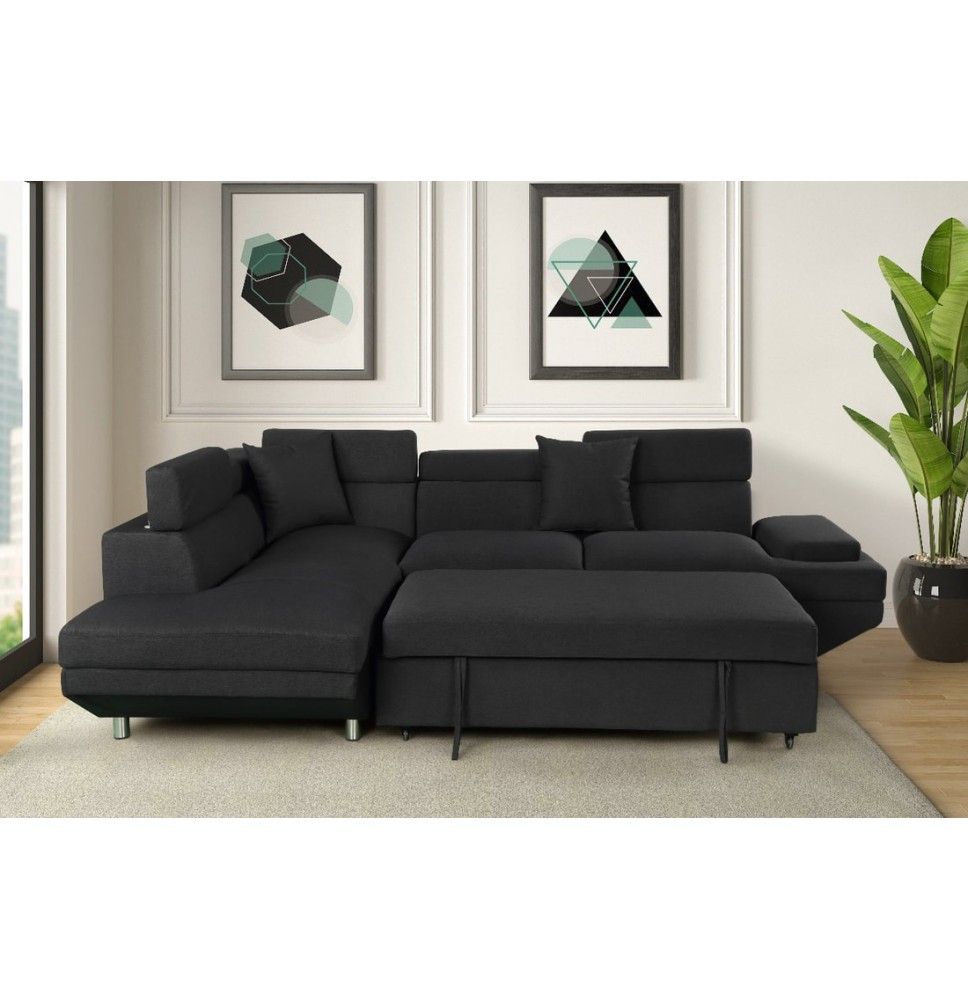 Black Sleeper Sofa With Chaise | Cabinets Matttroy with Kaden Fabric Sleeper Sectional Sofa, Black