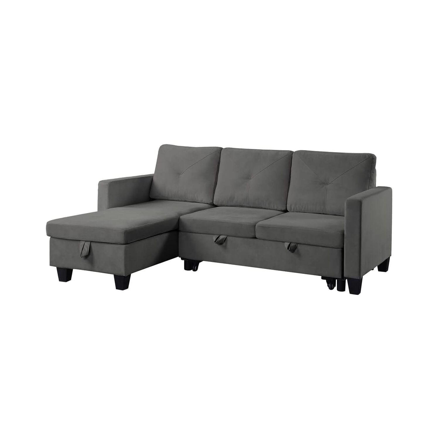 Blissful Nights Dark Gray Velvet Reversible Sleeper Sectional Sofa With ... with regard to Pemberly Row Velvet Reversible Sleeper Sectional With Storage In Dark Gray
