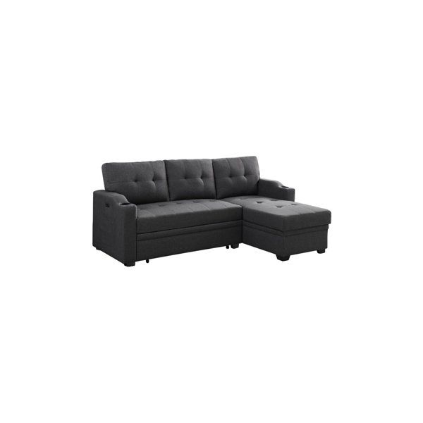 Blissfulnights Grey Woven Fabric Sleeper Sectional With Cupholder, Usb ... inside Mabel Fabric Sleeper Sectional With Cupholder, Usb And Pocket, Dark Gray, Woven
