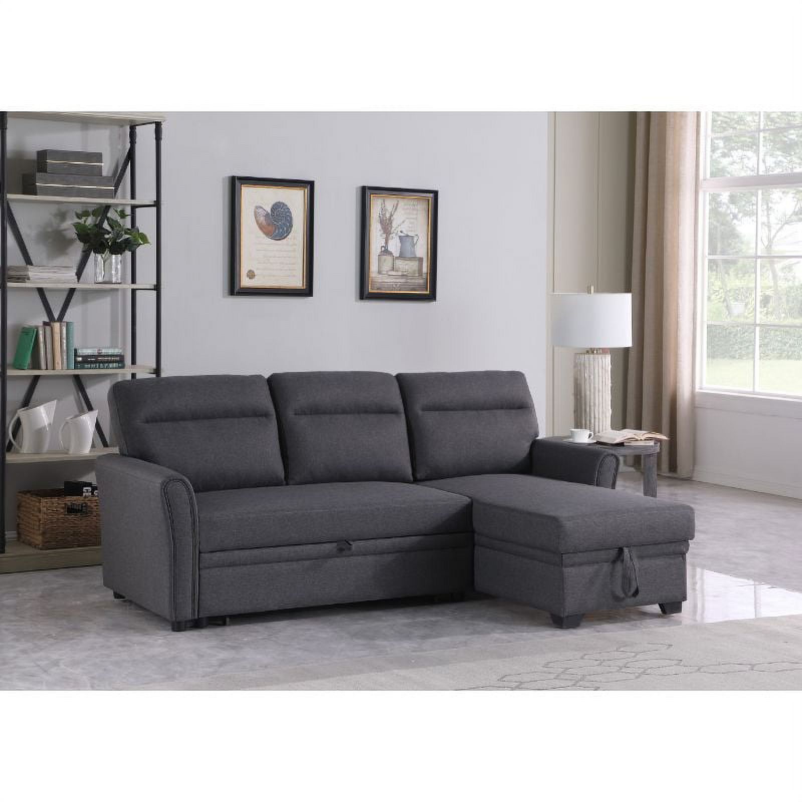 Bowery Hill Fabric Reversible/Sectional Sleeper Sofa With Storage ... with regard to Bowery Hill Fabric Gray Reversible Sleeper Sofa Storage Chaise With Usb Ports