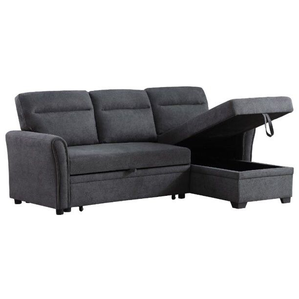 Bowery Hill Gray Fabric Reversible Sectional Sleeper Sofa Chaise With ... regarding Exploring the practical benefits of USB-integrated furniture