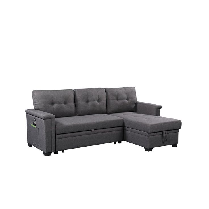 Bowery Hill Gray Reversible Sleeper Sofa Storage Chaise With Usb ... with Bowery Hill Fabric Gray Reversible Sleeper Sofa Storage Chaise With Usb Ports