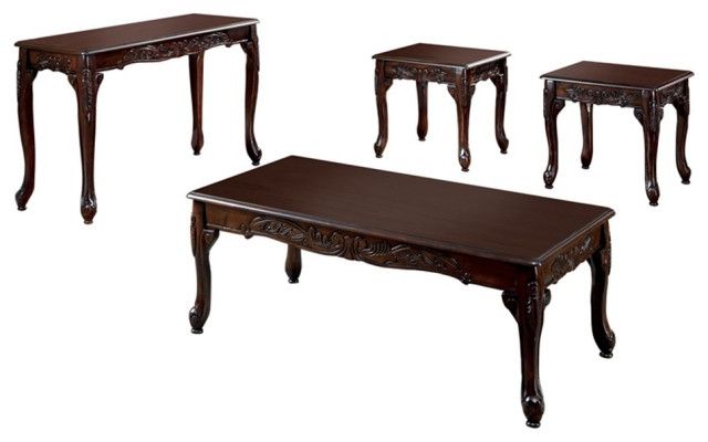Bowery Hill Traditional Solid Wood 4-Piece Coffee Table Set In Dark Cherry - Coffee Table Sets ... pertaining to Bowery Hill Traditional Solid Wood 4-Piece Coffee Table Set In Dark Cherry