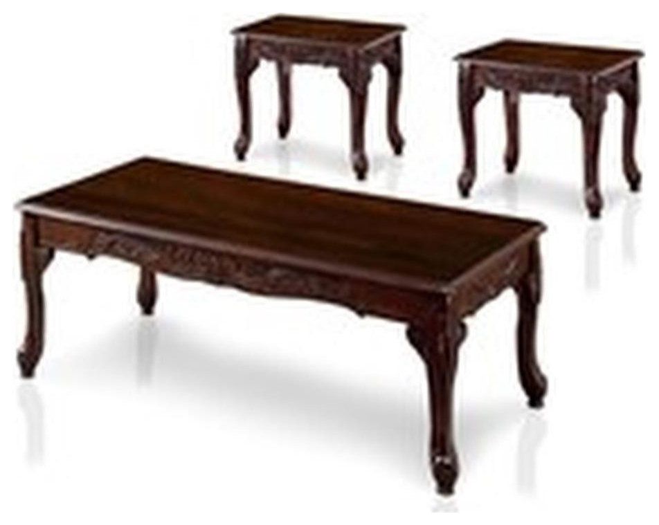 Bowery Hill Traditional Solid Wood 4-Piece Coffee Table Set In Dark ... intended for Bowery Hill Traditional Solid Wood 4-Piece Coffee Table Set In Dark Cherry