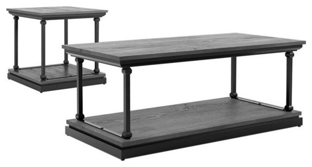 Bowery Hill Wood 2-Piece Coffee Table Set In Antique Gray Finish - Traditional - Coffee Table ... in Bowery Hill Traditional Solid Wood 4-Piece Coffee Table Set In Dark Cherry