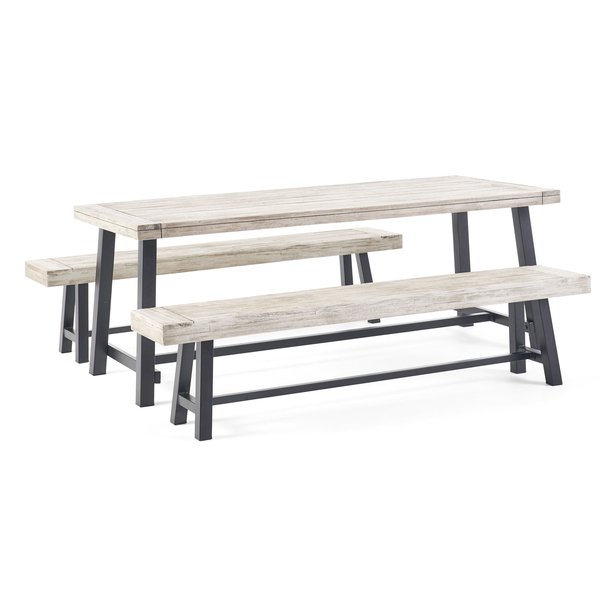 Bowman Farmhouse Outdoor Acacia Wood Picnic Dining Set - Walmart.com within Understanding the Appeal of Sandblast Light Gray/Black Outdoor Dining Furniture