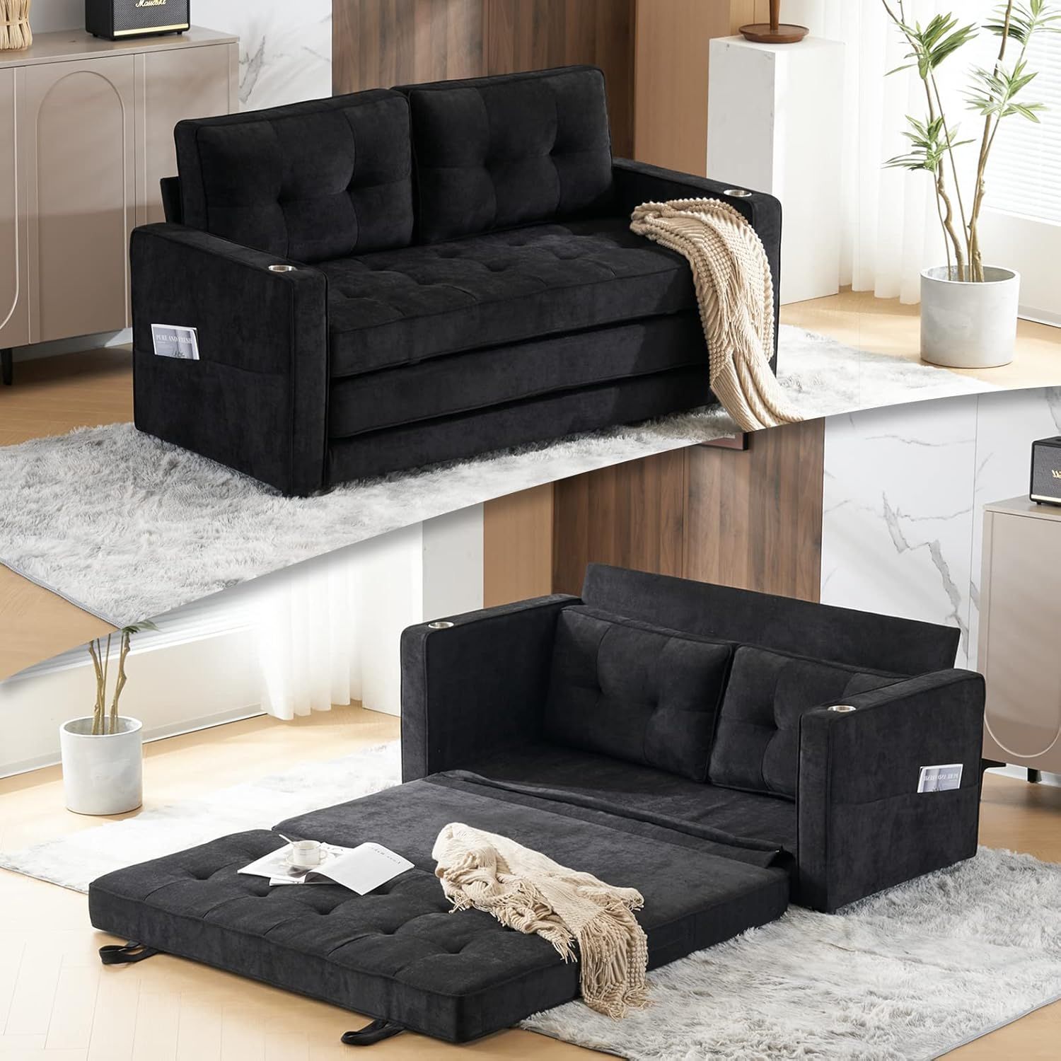 Brandclub - Vingli Upgraded 64" W 84" L Full Size Futon Sofa Bed, 6 ... for Convertible Chenille Sofa Bed With Pull-Out Mattress & Cozy Upholstery, Brown