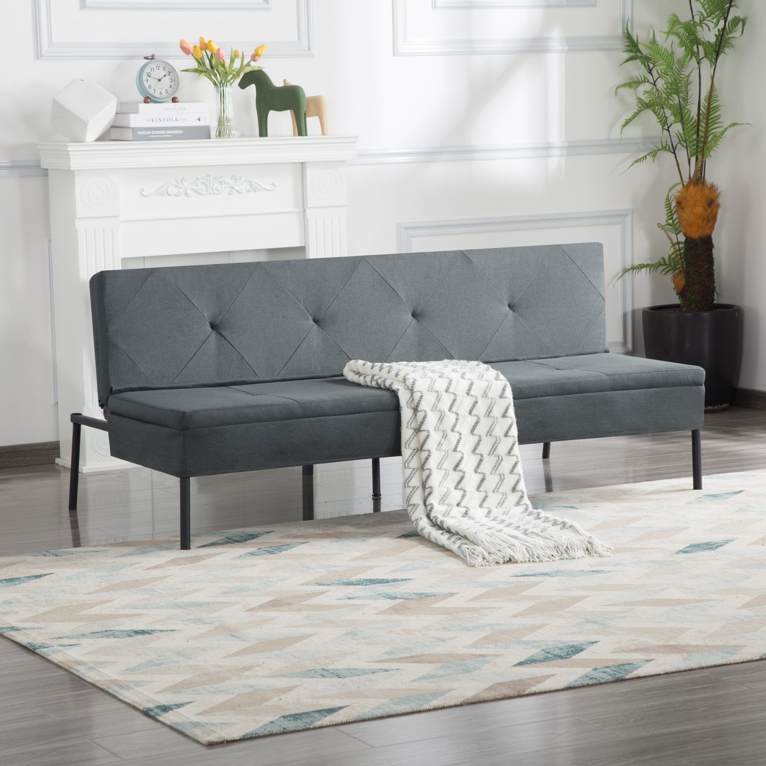 Bshti 63 Inch Convertible Sleeper Futon Sofa Bed,Polyester Fabric,All ... for Phillip Sleeper Futon Sofa, Gray