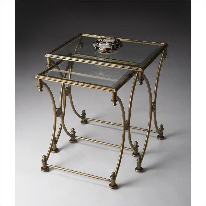 Butler Specialty 2 Piece Glass Top Nesting Table Set In Antique Gold - 4012226 with regard to Butler Heritage Stone Nesting Tables, 2-Piece Set