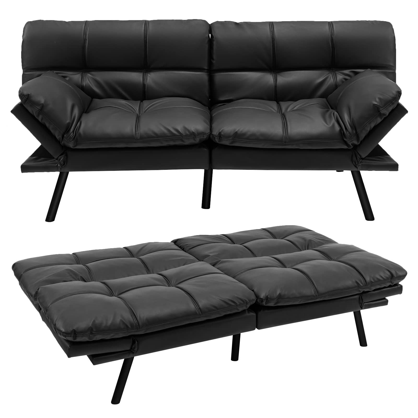 Buy Costway 2/3 Seater Convertible Sofa Bed, Click Clack Er Couch With ... inside Escher Click-Clack Sofa, Black