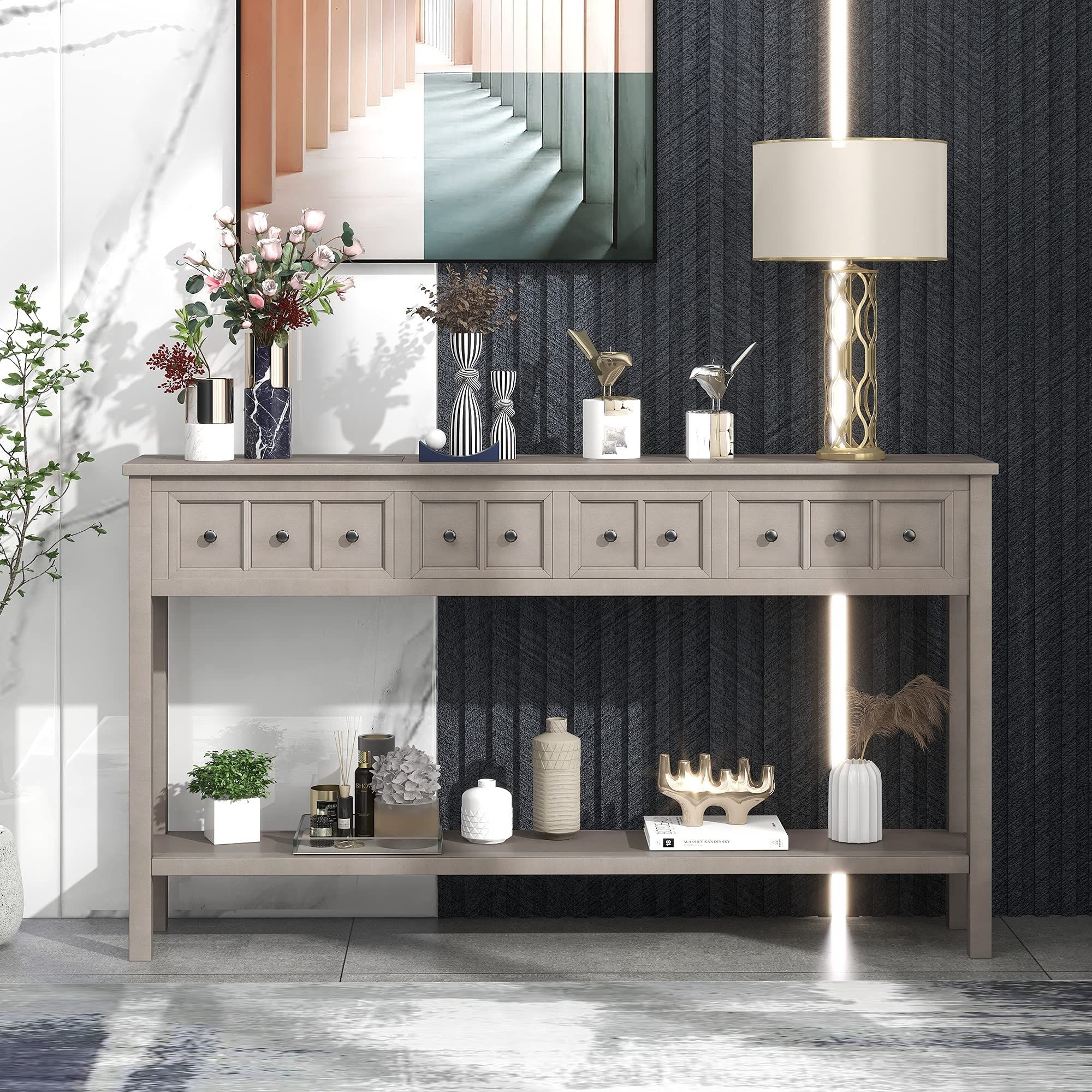 Buy Merax Farmhouse Extra Long Console Table For Entryway With 4 ... pertaining to Styling Your Entryway with a Distressed Gray Narrow Console Table