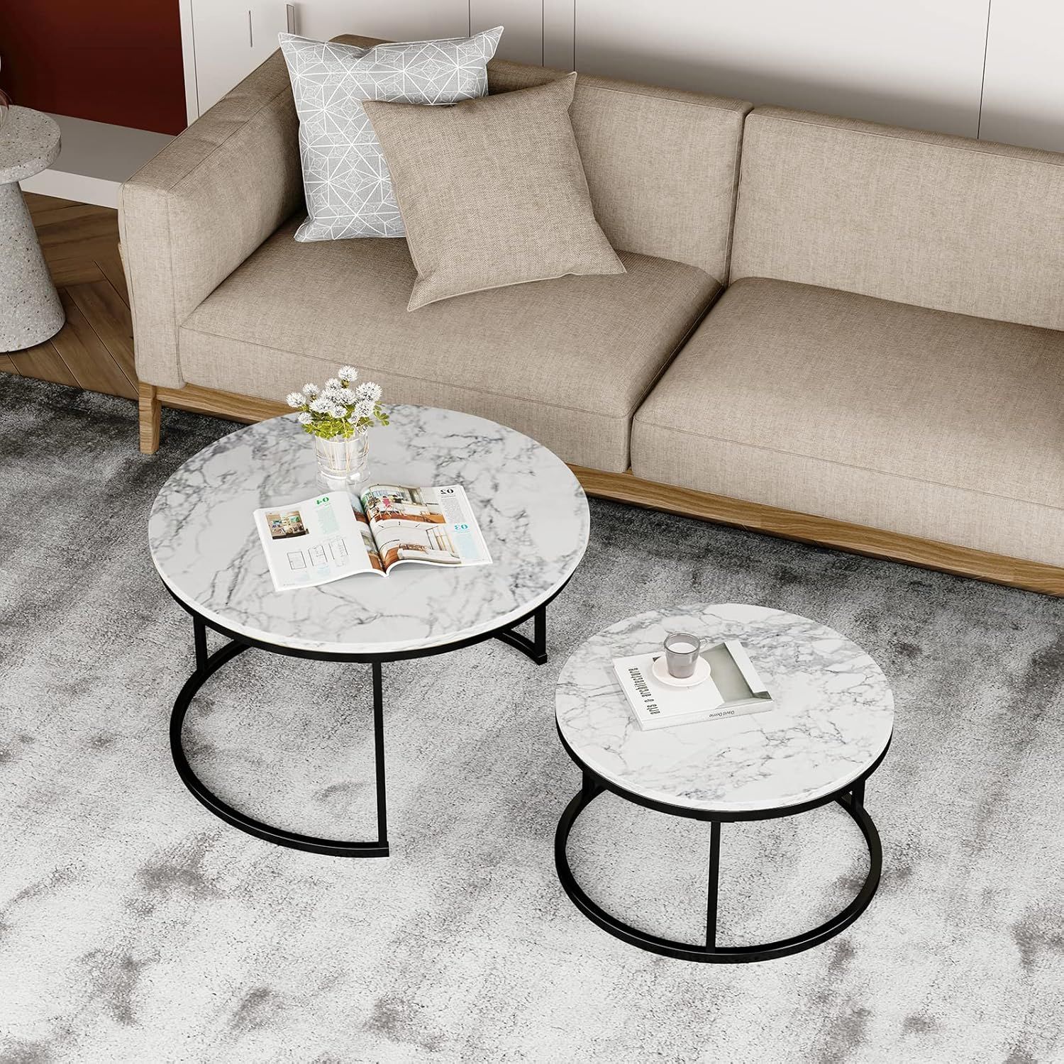 Buy Noskatu Round Nesting Coffee Table Set Of 2 Modern Nesting Table 2 ... throughout Caring for Your Carrera Marble Nesting Tables for Lasting Beauty