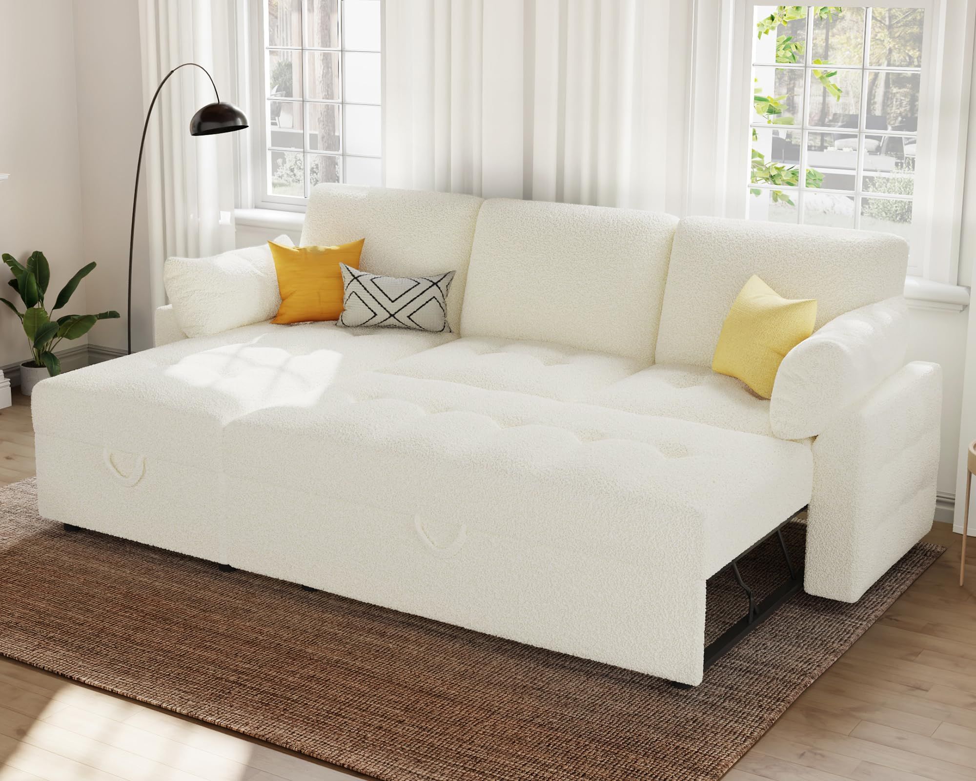 Buy Vanacc Pull Out Sofa Bed, Modern Tufted Convertible Er Sofa, Boucle ... pertaining to Rue Sofa Bed, White