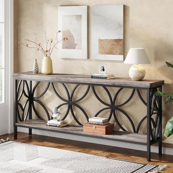 Byblight Turrella 70.9 In. Gray Rectangle Engineered Wood Narrow Console Table With Storage ... with regard to Bellport Wood Console Table With Shelf, Gray, 30X14X30