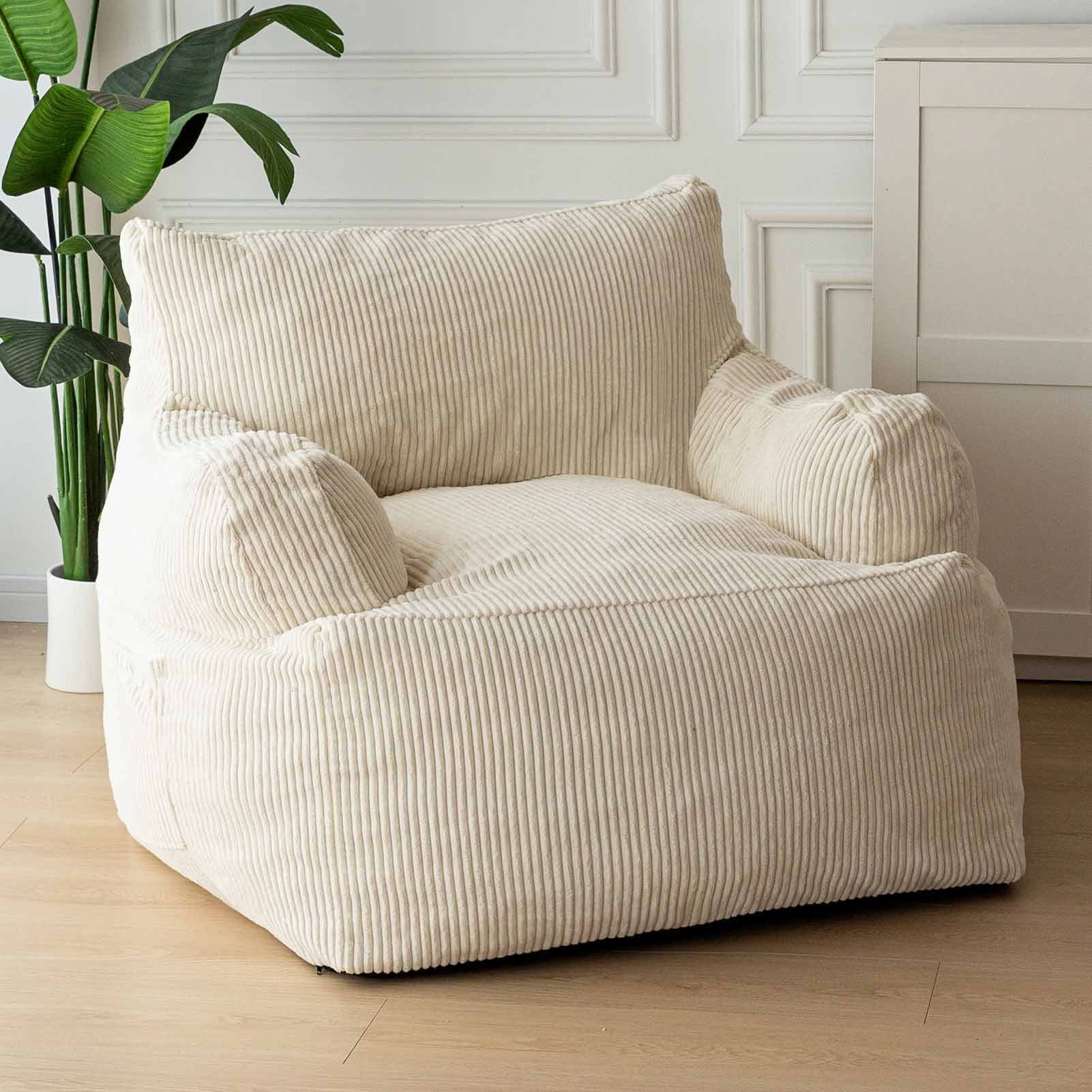 Bybyme Oversized Bean Bag Chair, Lounger With Arms, Converts To Bed ... in Gewnee Bean Bag Sofa Chair With Armrests Stuffed High-Density Foam, Dark Gray