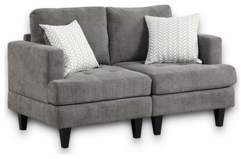 Callaway Gray Chenille Loveseat, Throw Pillows - Transitional ... in Convertible Chenille Loveseat With Firm Cushions, Storage And Pillow Set, Gray