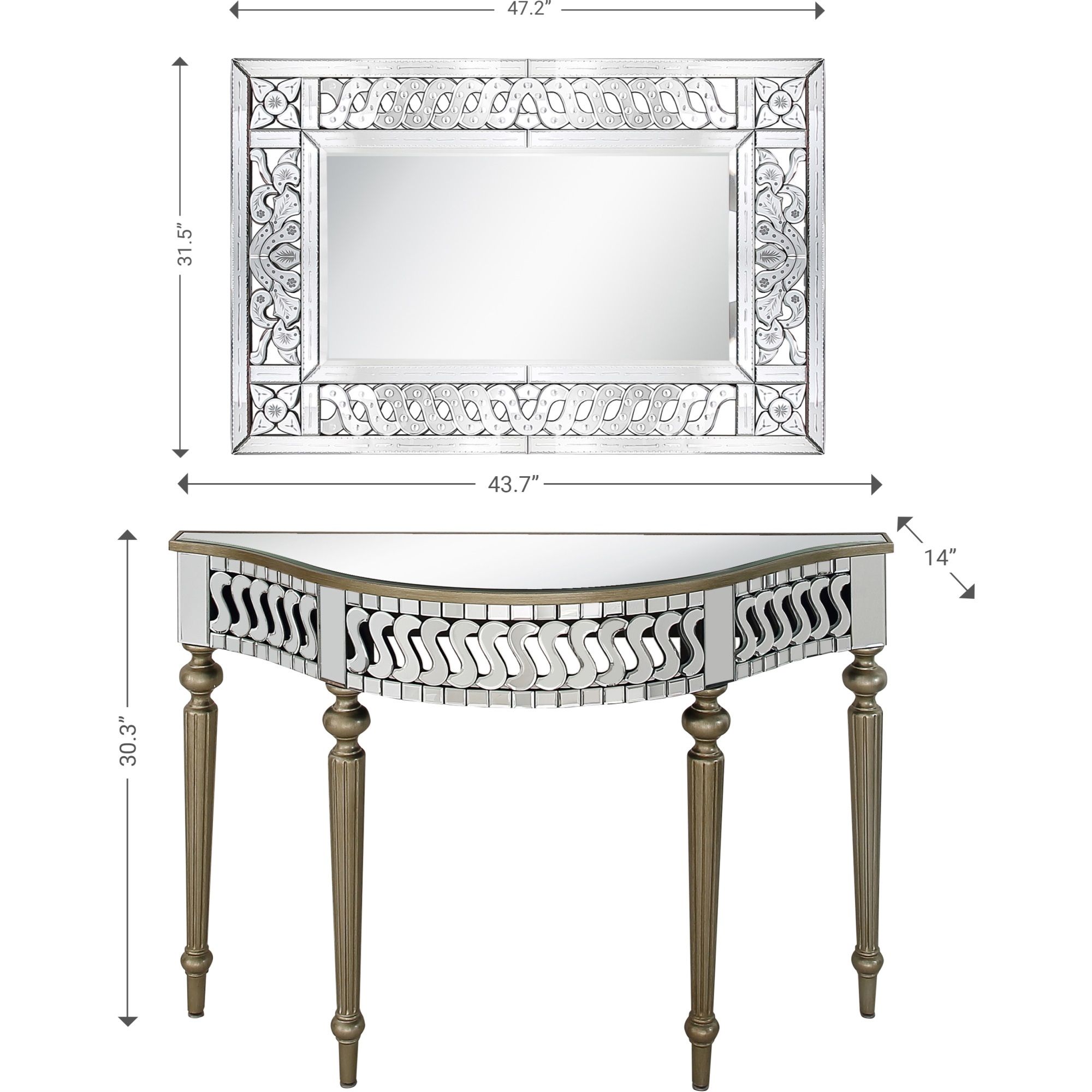 Camden Isle Atelier 43.7 In. Champagne Rectangle Glass Console Table ... intended for How to Choose the Right Mirrored Console Table for Your Space