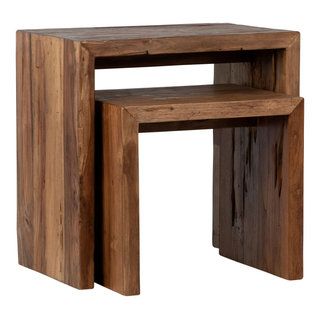 Camila Rectangular Reclaimed Teak Waterfall Nesting Side Tables ... throughout Camila Rectangular Reclaimed Teak Waterfall Nesting Side Tables