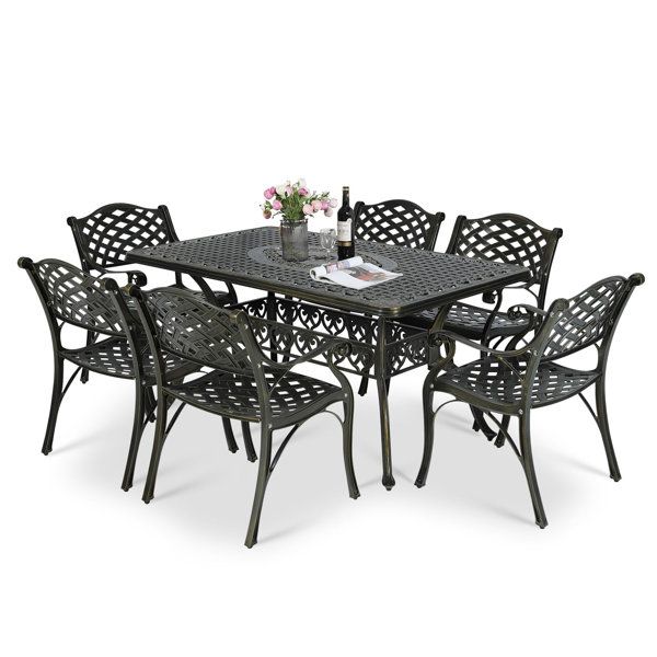 Canora Grey 7 Piece Outdoor Patio Dining Set For 6 Seater Dining Table ... in New Aluminium Coated Rectangular Table With 6 Wicker Armchairs