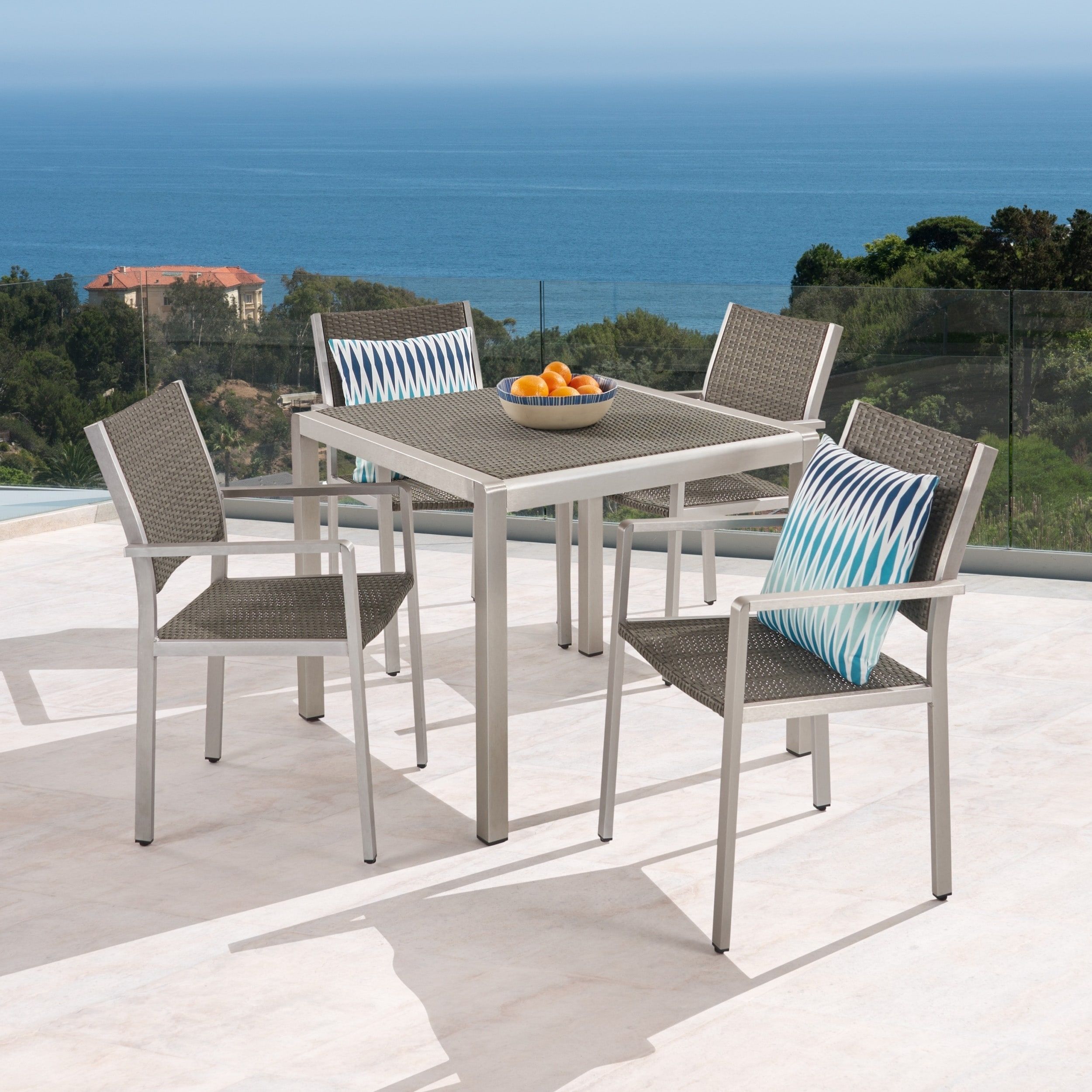 Cape Coral Outdoor 4-Seater Aluminum And Faux Wood Dining Set By ... pertaining to Grace Coral Outdoor 6 Seater Dining Set With Dining Bench, Natural/Silver