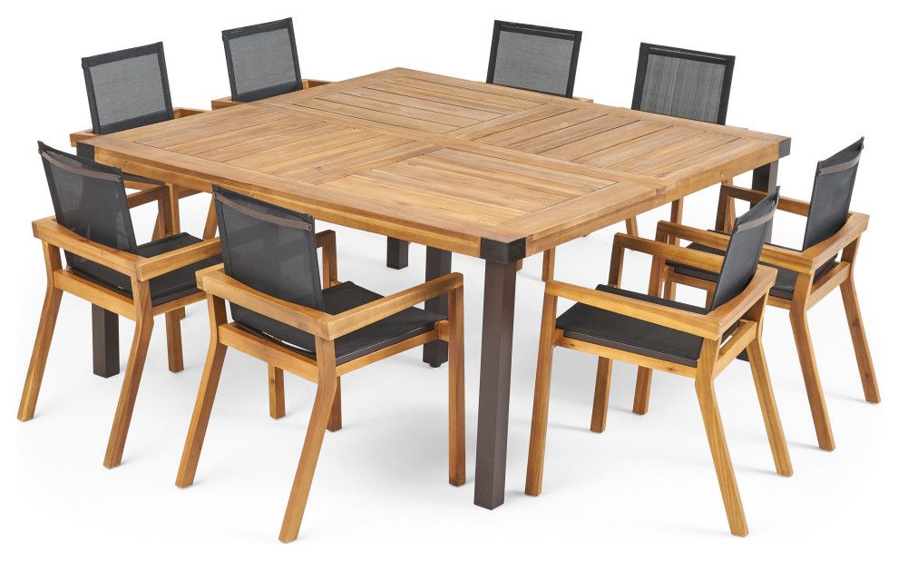 Carol Outdoor 8 Seater Acacia Wood Dining Set - Midcentury - Outdoor ... with Carol Outdoor 8 Seater Acacia Wood Dining Set