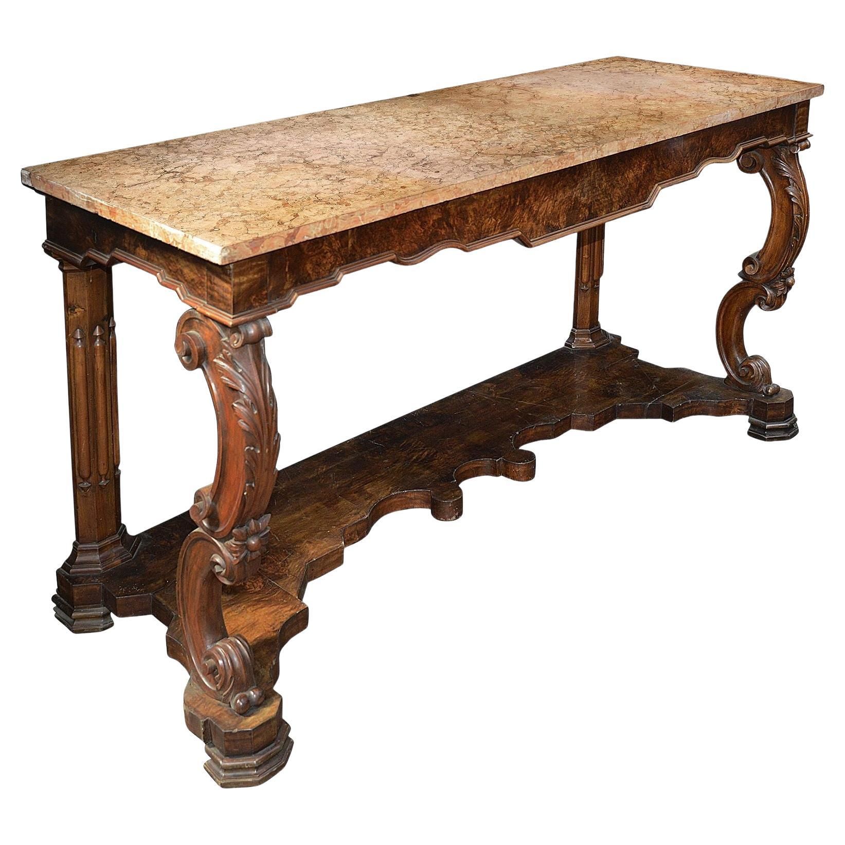 Carved Walnut Georgian Style Faux Marble-Top Console Sofa Table At 1Stdibs within Bellevue Weif43911 52"L Faux-Marble Topped Console/Sofa Table - Marble / Walnut
