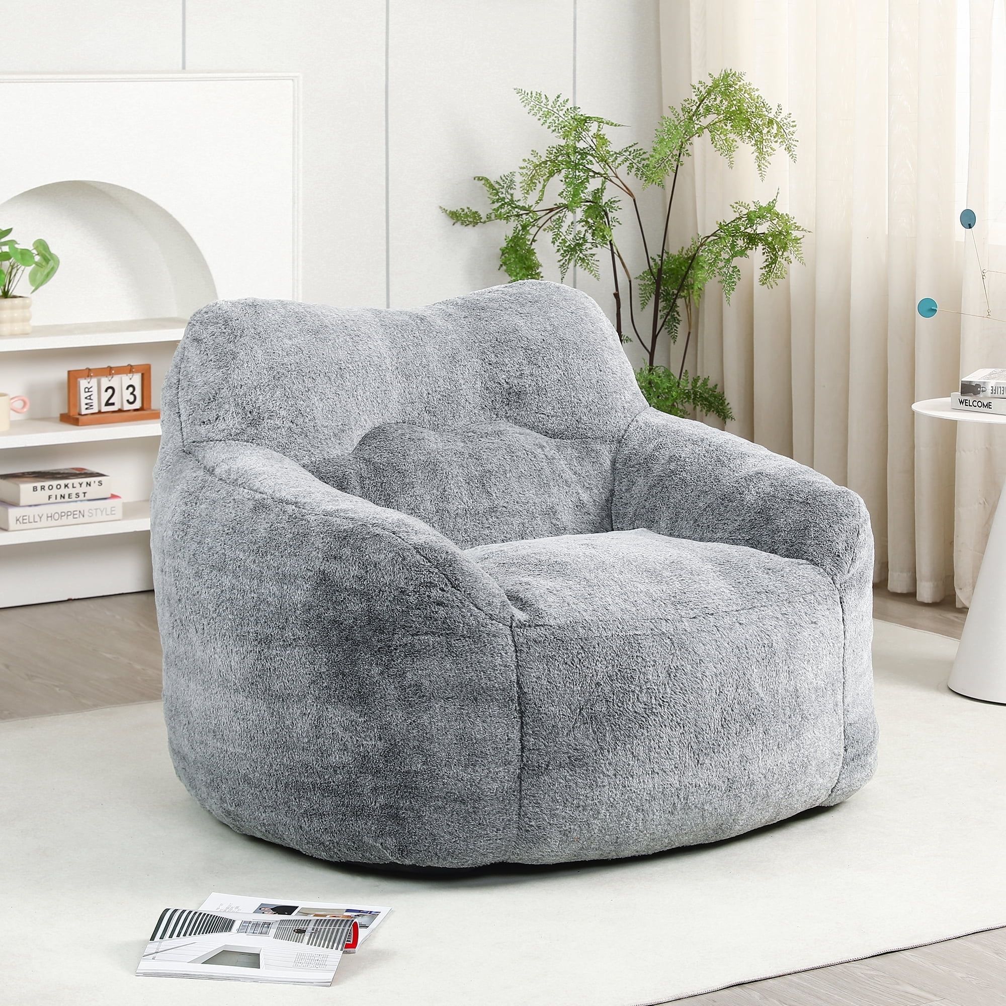 Casaround Bean Bag Chair, Bean Bag Sofa Chair With Armrests Stuffed ... inside Gewnee Bean Bag Sofa Chair With Armrests Stuffed High-Density Foam, White
