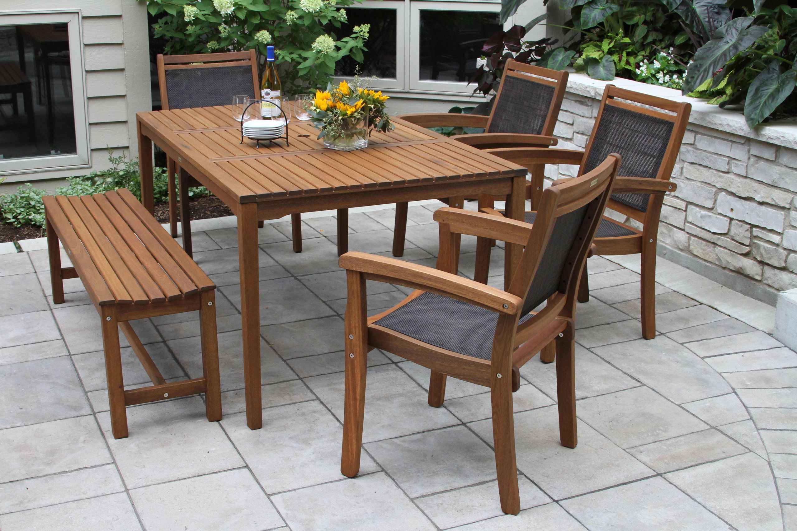 Catania 6-Piece Sling And Eucalyptus Dining Set - Tropical - Outdoor ... in Unpacking the Durability of Eucalyptus in Your Catania Dining Set