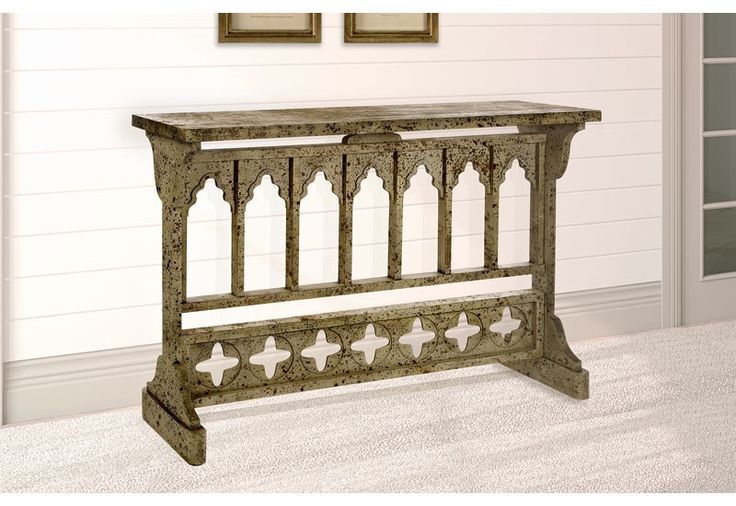Cathedral Arched Narrow Console Table | Furniture, Wood Console Table ... for Unique Console Table, Arched Bottom Edge And Scrolled Details, Distressed White