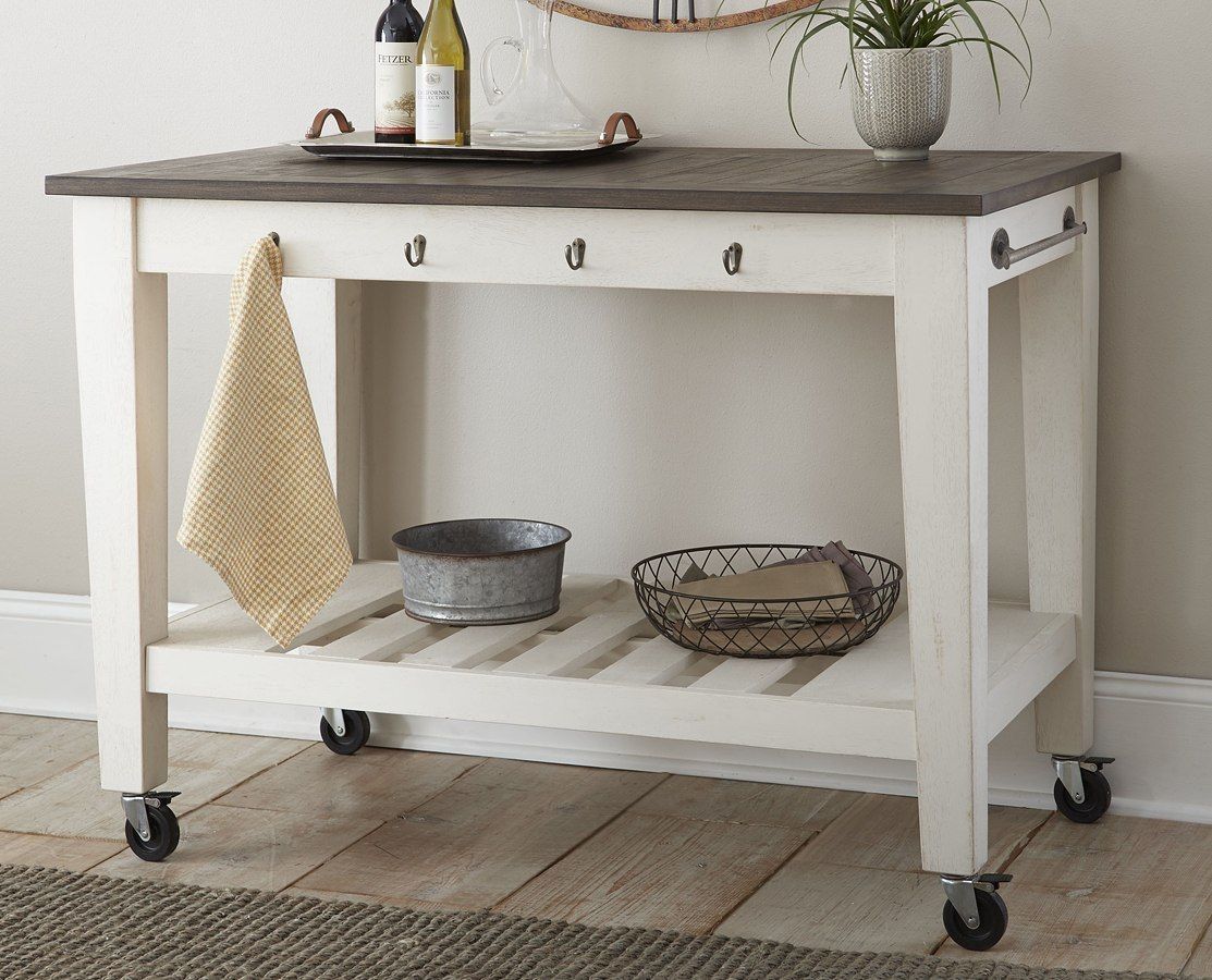 Cayla Kitchen Cart (Dark Oak / White) By Steve Silver Furniture ... within Cayla Sofa Table Dark Oak/White
