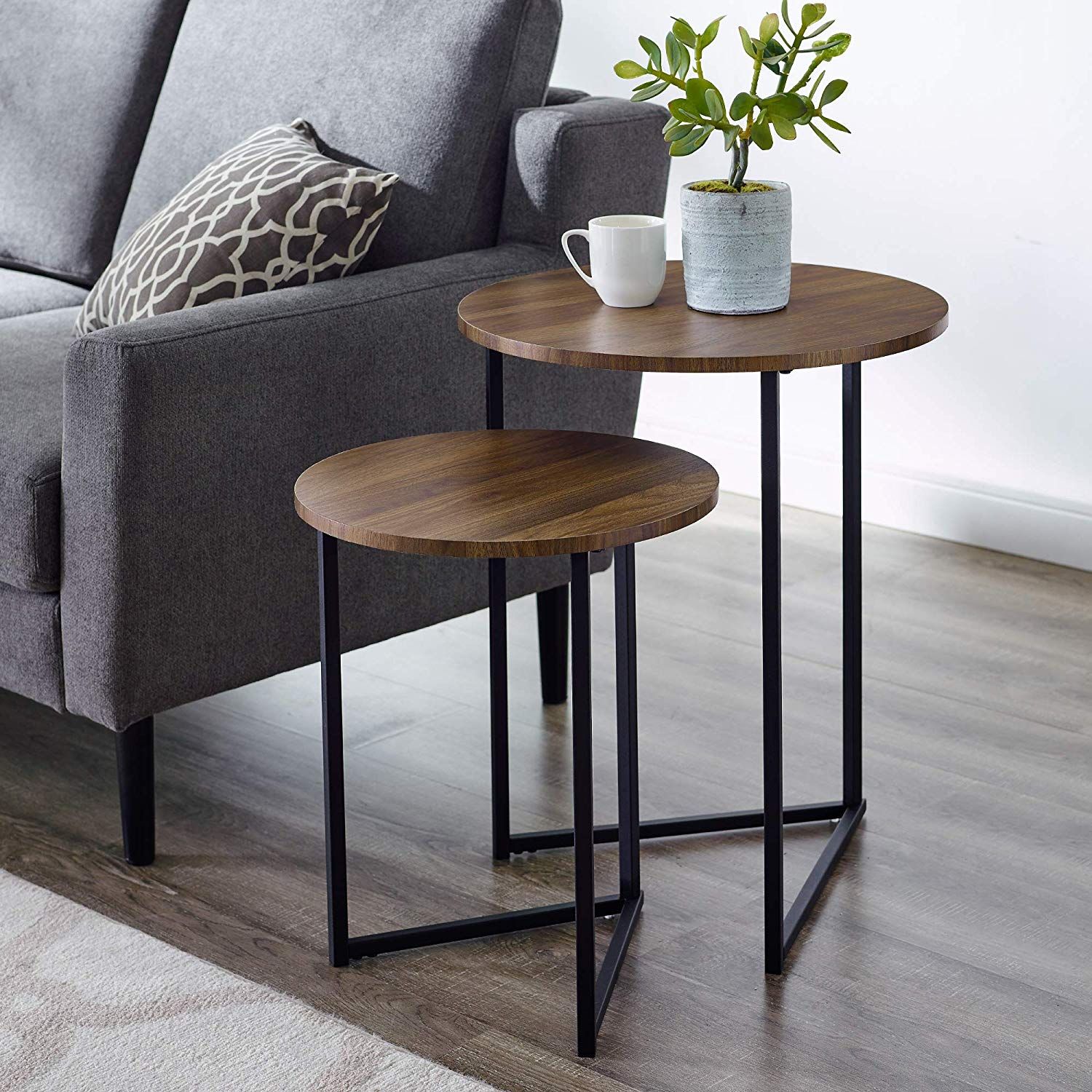 Chios Engineered Wood 2 Piece Round Nesting Tables - Walnut - Decornation pertaining to The Versatility of Nesting Tables How the Lacey 24" Set Enhances Your Home