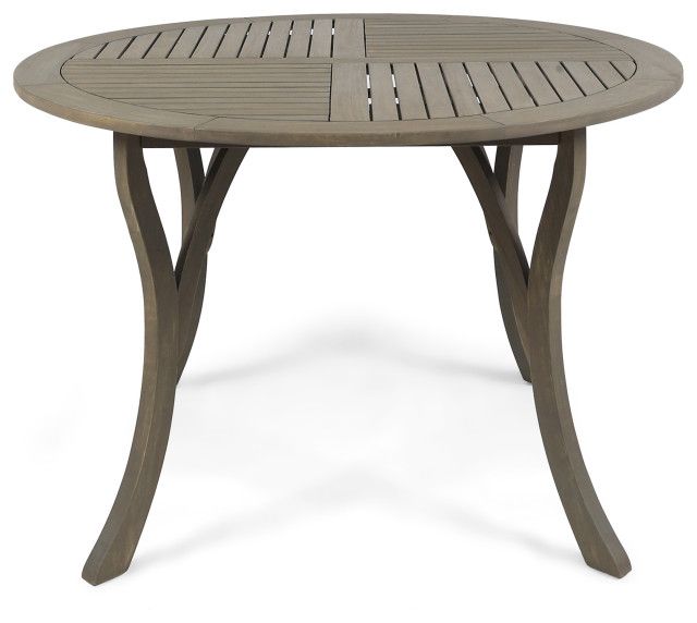 Chloe Outdoor 5 Piece Acacia Wood Dining Set With Round Table ... intended for Chloe Outdoor 5 Piece Acacia Wood Dining Set With Round Table, Gray/Creme