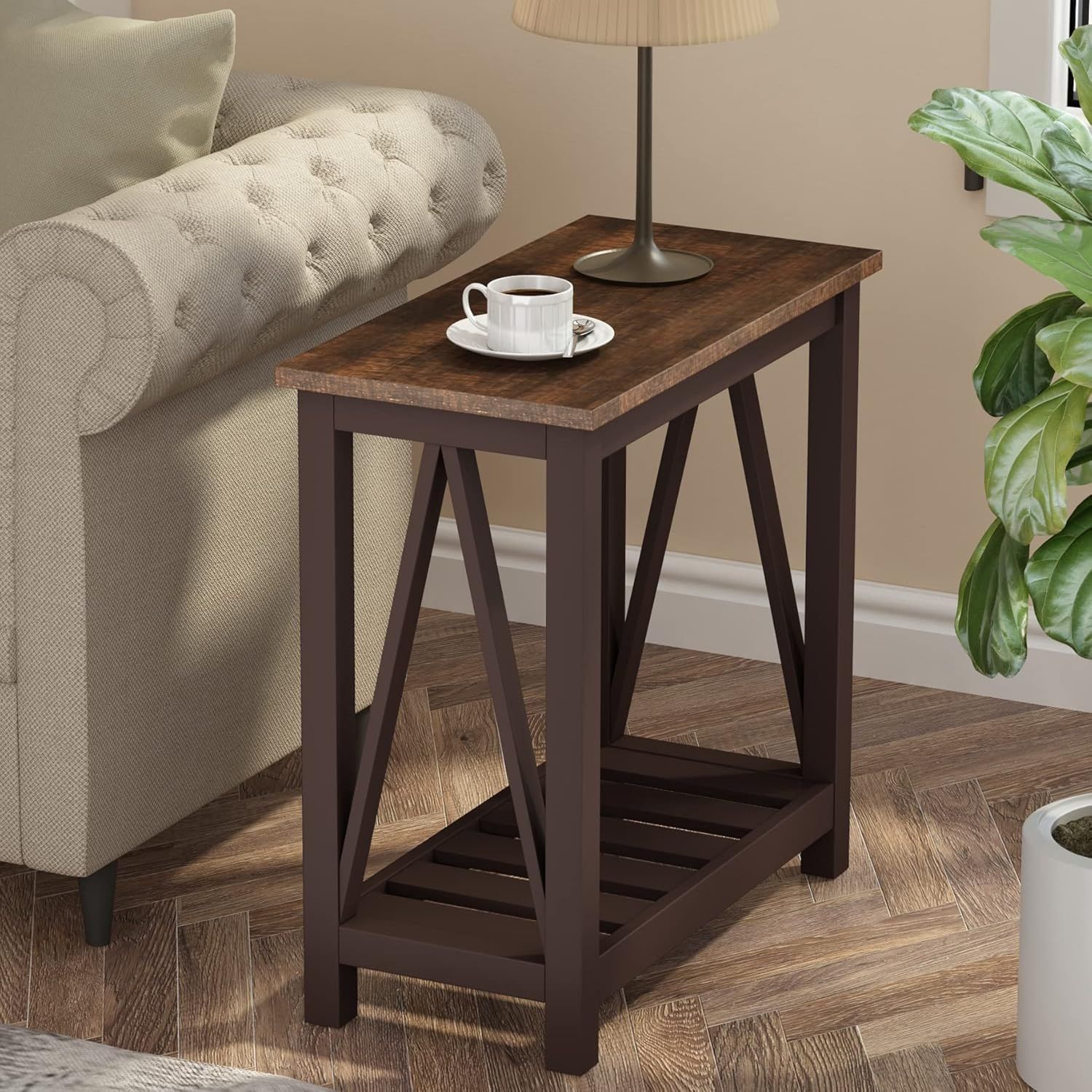 Choochoo Farmhouse End Table, Rustic Vintage Narrow End Side Table With ... in The Art of Space Saving How a Narrow Side Table with Storage Works Wonders