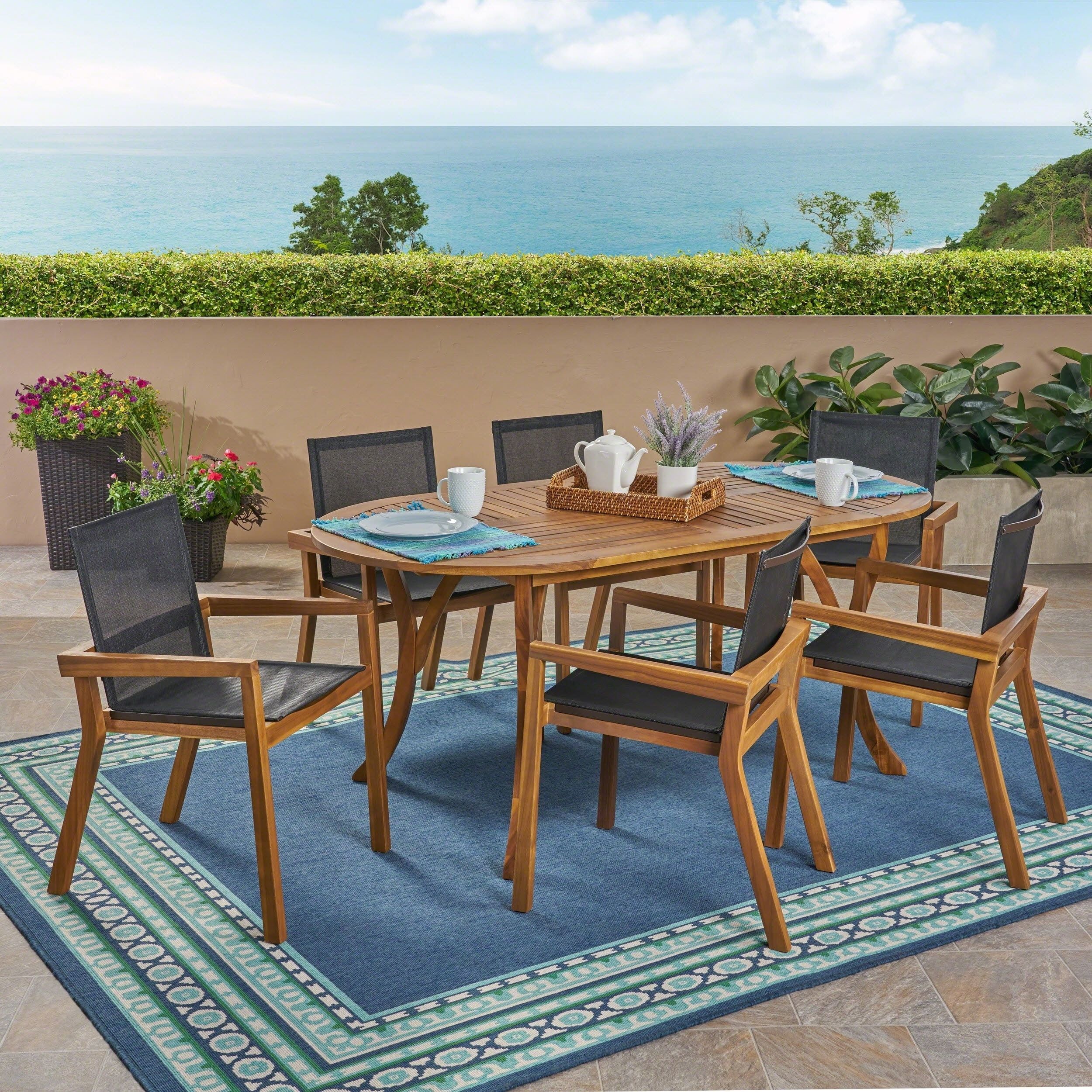 Christopher Knight Home Arletta Outdoor Acacia Wood 6 Seater Patio ... intended for Gdf Studio Pitts Patio 6-Seater Oval Acacia Wood Dining Set With Mesh Seats, Tea