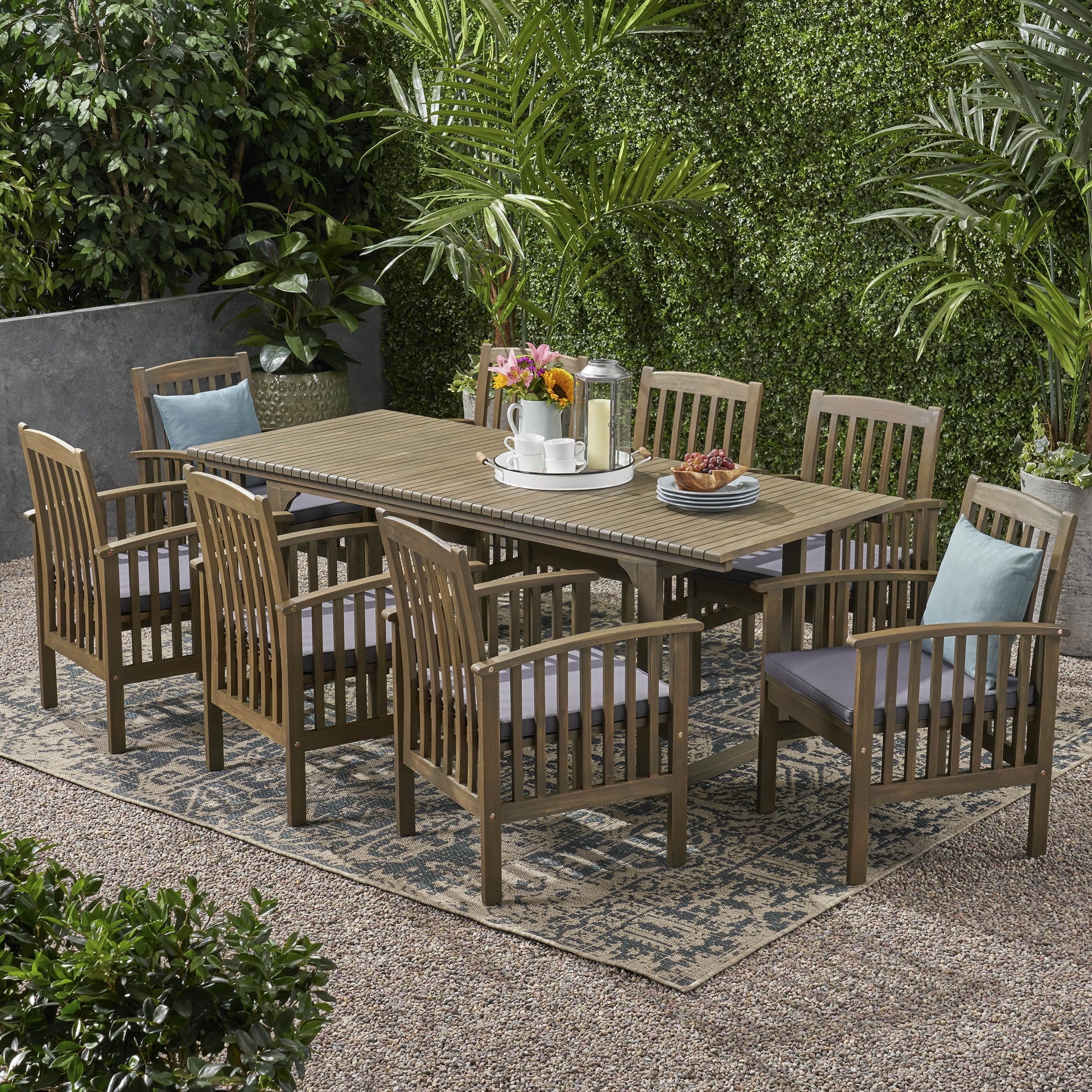 Christopher Outdoor 8 Seater Expandable Acacia Wood Dining Set, Gray ... regarding Maximizing Your Outdoor Entertaining Space with the Gabrielle 8-Seater Set