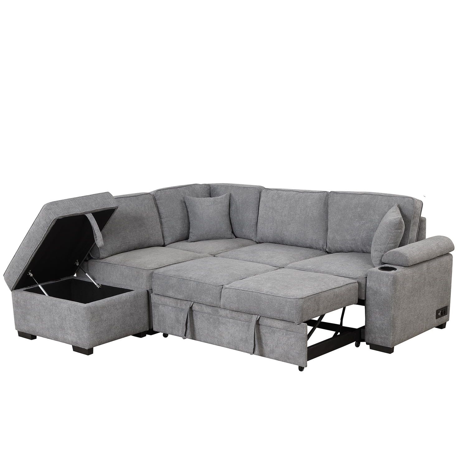 Churanty Convertible Large Futon Sleeper Sectional Sofa With Pull Out ... intended for Convertible Chenille Sofa Bed With Pull-Out Mattress & Cozy Upholstery, Gray