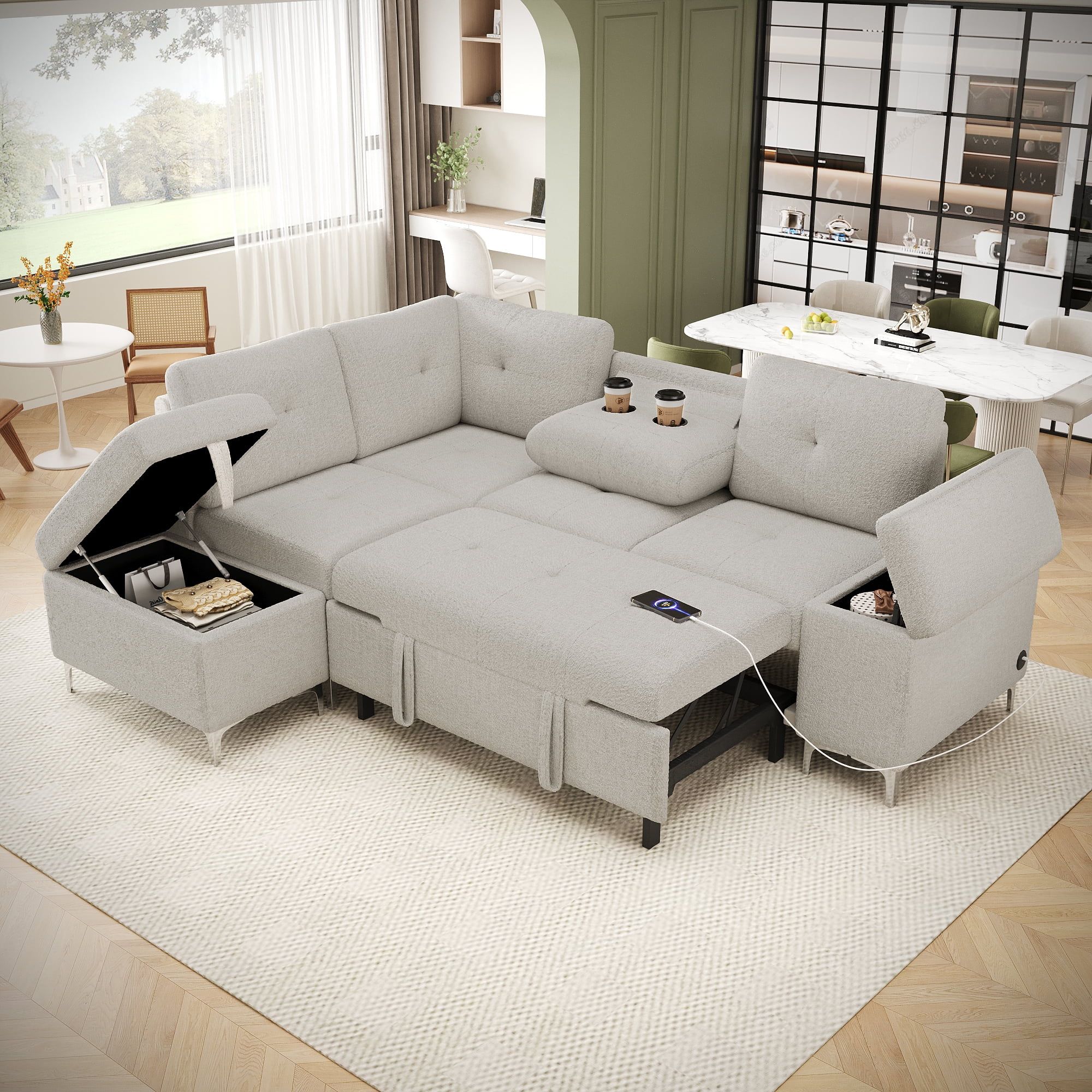 Churanty L-Shaped Pull Out Sleeper Sofa Sectional W/Storage Chaise And ... with The Evolution of Upholstery Materials in Modern Seating