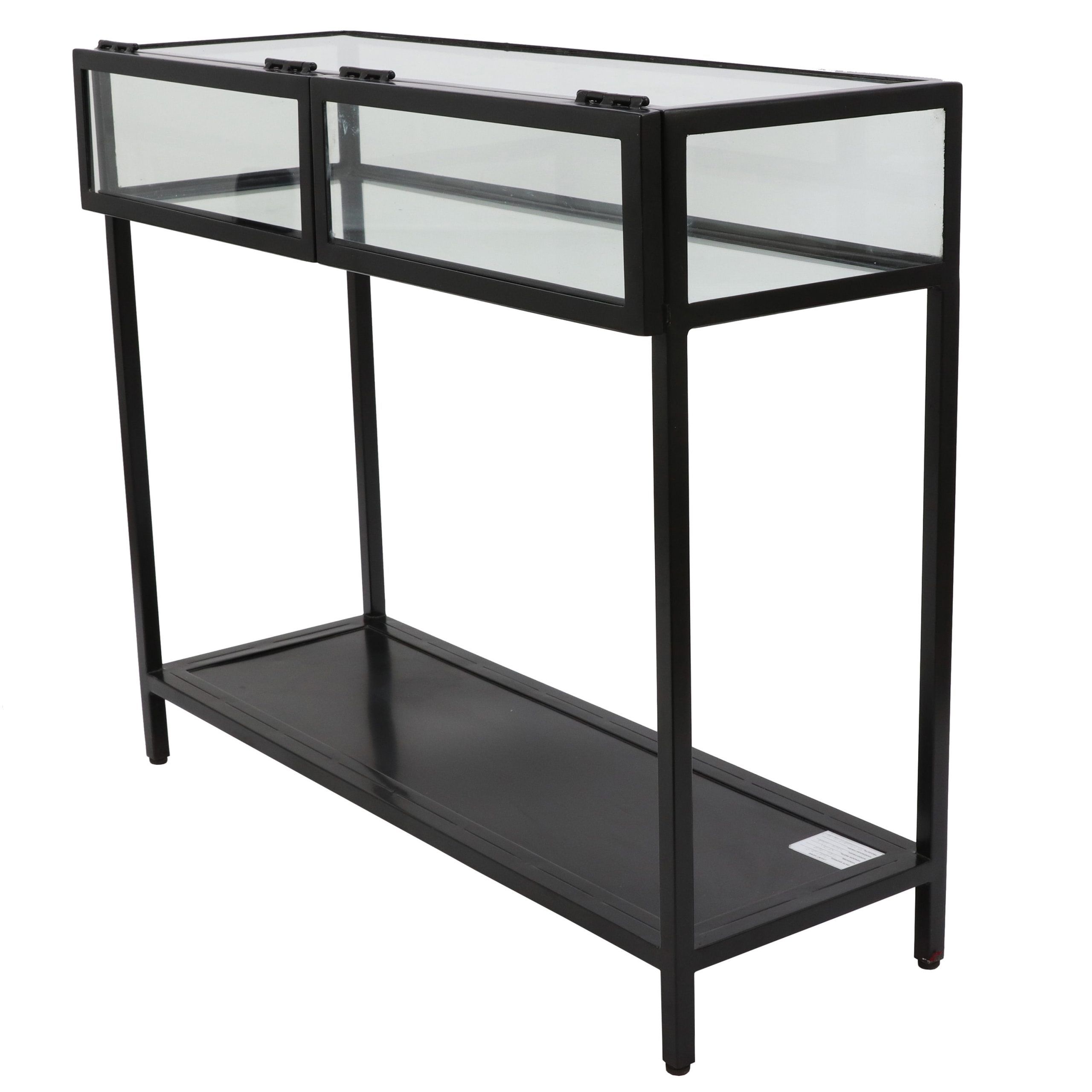 Claira Glass And Metal Console Table With Shelf, Black Finish - Walmart.com intended for Pasargad Home Luxe Glass And Steel Console Table, Black