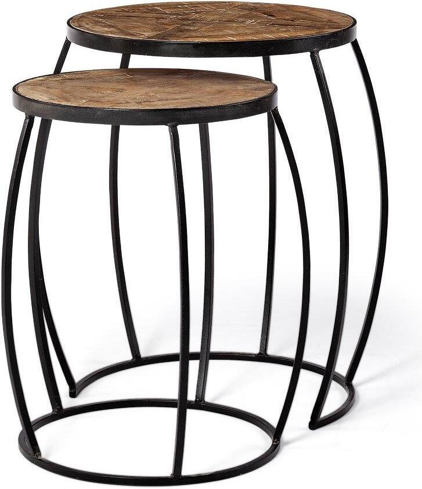 Clapp Iii Brown Round Wood Top With Black Metal Frame Nesting Accent ... for Why the Chakra Wood and Metal Tables are a Designer Favorite