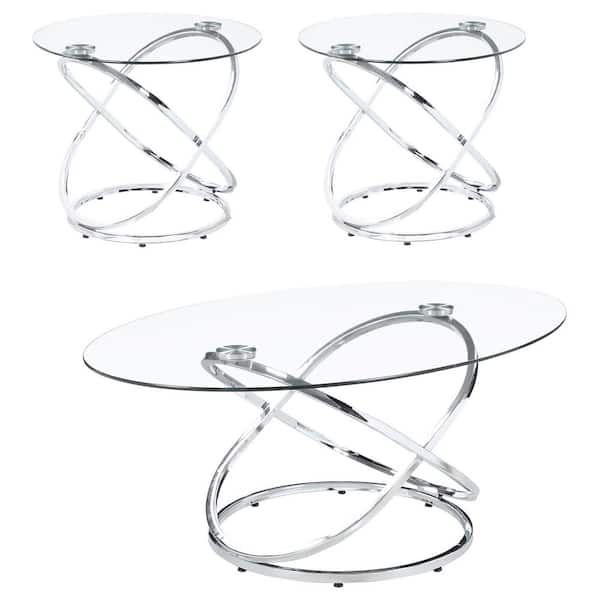 Coaster 3-Piece 47.5 In. Warren Chrome And Clear Oval Glass Top Coffee ... within Coaster Renee 2-Piece Square Glass Top Occasional Set In Gold
