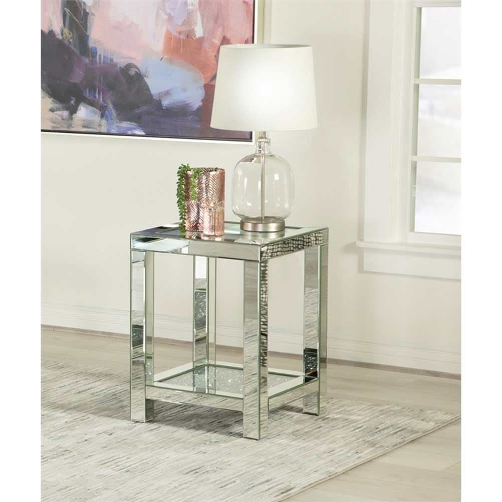 Coaster Contemporary Square Glass Top Storage End Table In Mirrored ... pertaining to Styling Your Space with the Coaster Square Glass Top End Table