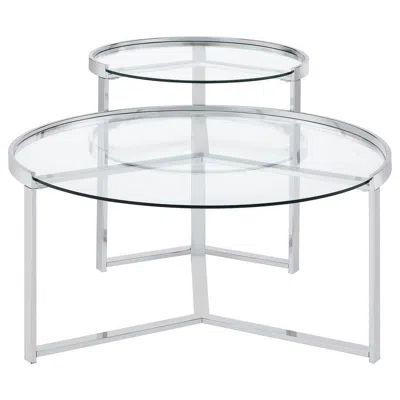 Coaster Delia 2-Piece Round Glass Top Nesting Coffee Table Clear And ... within Your Guide to Styling the Chrome Coaster Delia Coffee Table Set