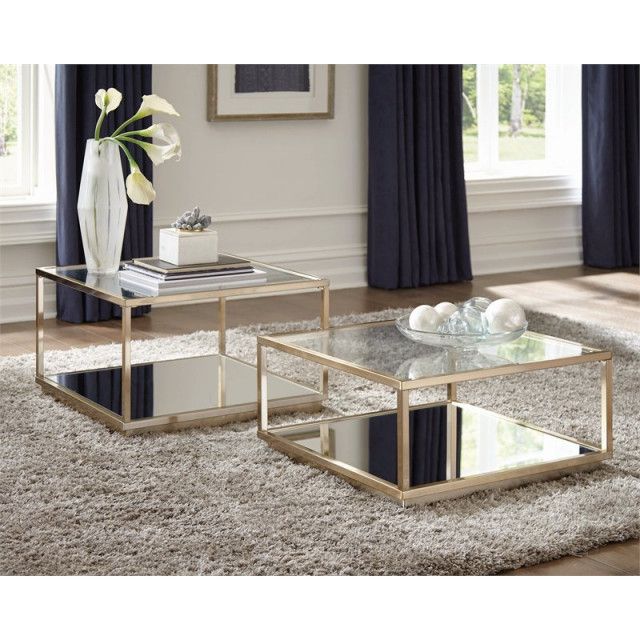 Coaster Renee 2-Piece Square Glass Top Occasional Set In Gold ... inside Coaster Renee 2-Piece Square Glass Top Occasional Set In Gold