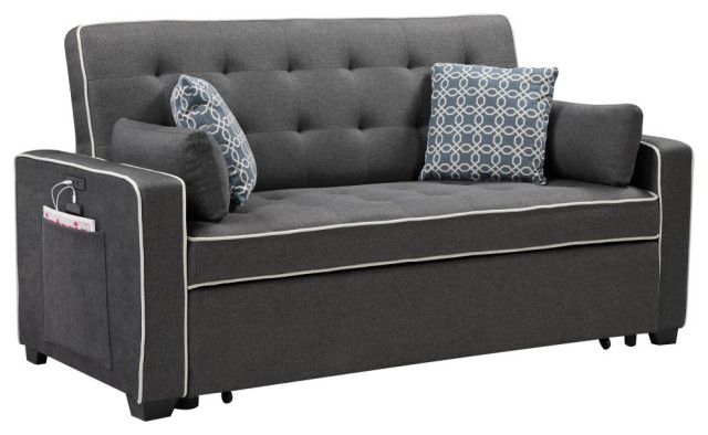 Cody Gray Fabric Sleeper Sofa With 2 Usb Charging Ports And 4 Accent ... for William Modern Gray Fabric Sleeper Sofa With 2 Usb Charging Ports And 4...