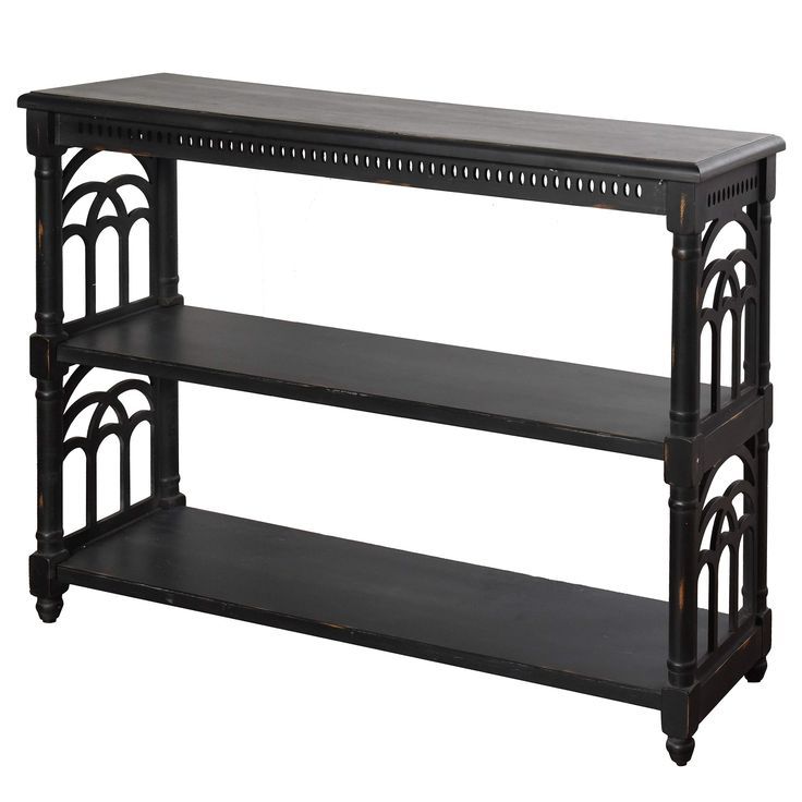 Collective Design Three Tier, Black With Distressing Console Table ... within How Distressing Techniques Define Modern Black Console Table Design