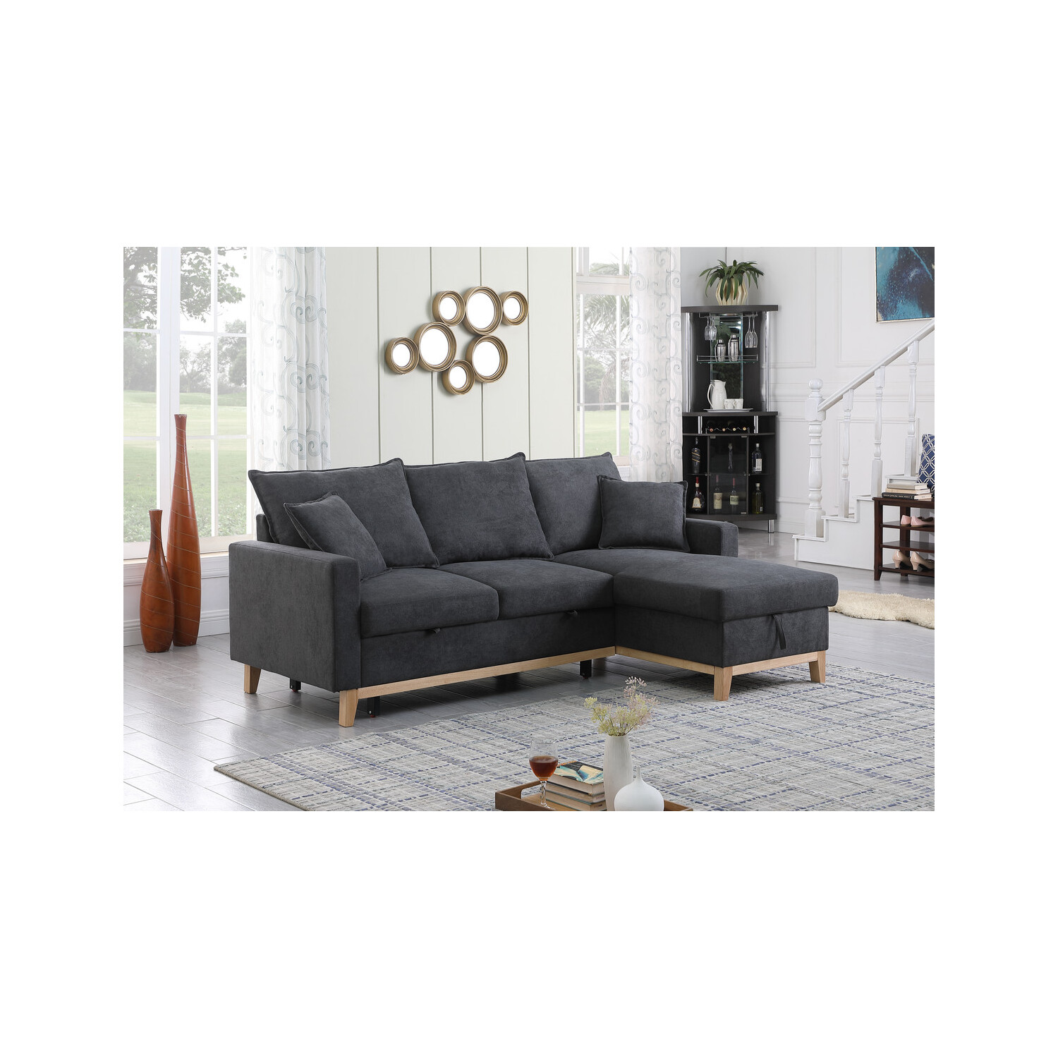 Colton Dark Gray Woven Reversible Sleeper Sectional Sofa With Storage ... within Colton Dark Gray Woven Reversible Sleeper Sectional Sofa With Storage Chaise