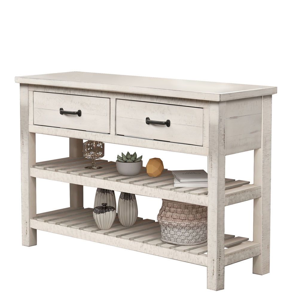 Console Table 2 Drawers Wood Console Table With 2 Tiers Open Shelf ... with regard to Farmhouse Console Table With 2 Drawer And Bottom Storage Shelf For Entryway, White
